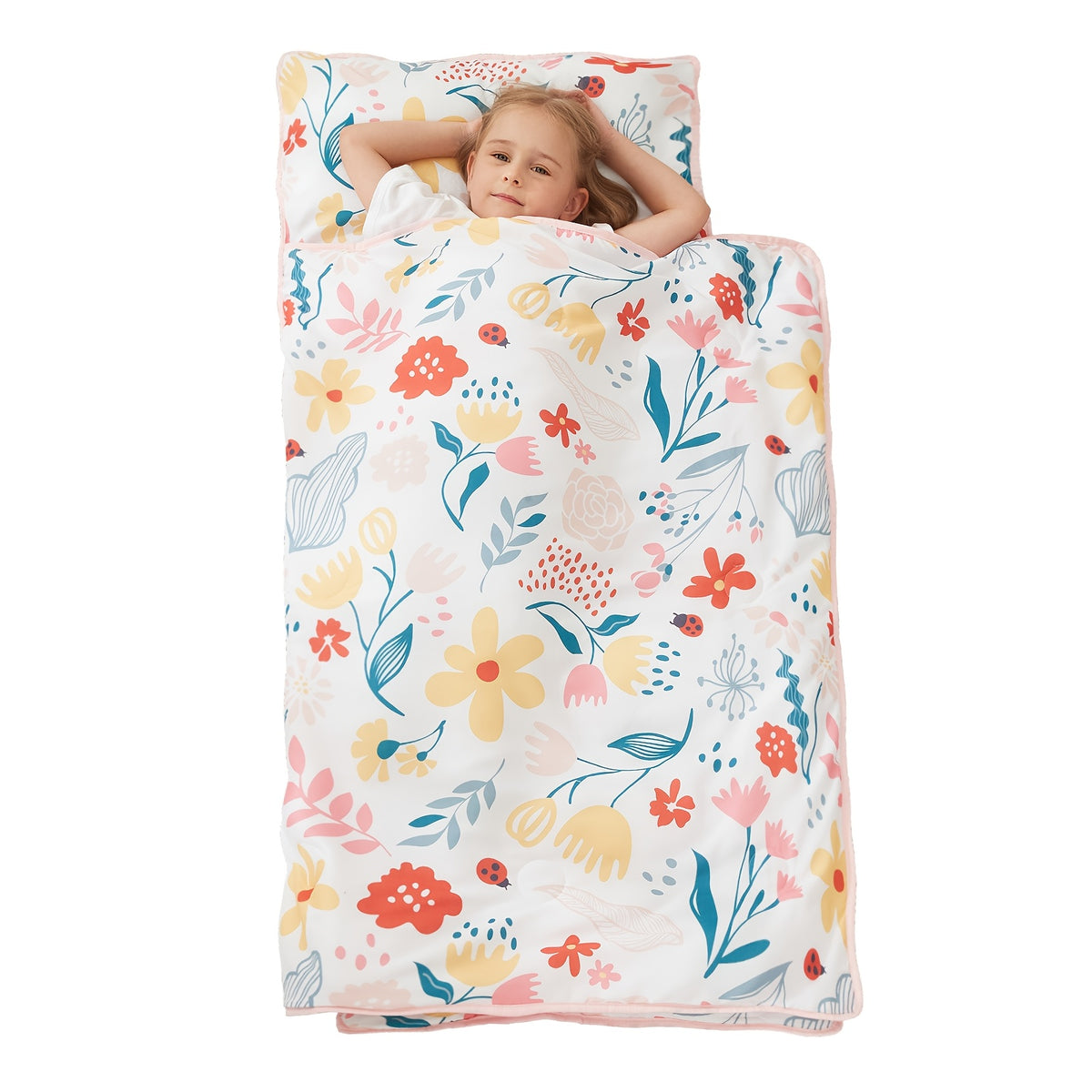 Kids Nap Mat with Pillow and Blanket for Preschool Daycare, Roll-Up Slumber Mat for Boys and Girls, Colorful Prints for Travel and Rest Time
