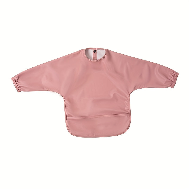 Sleeved Baby Bib with Food Pocket, Wipeable Long Sleeve Feeding Smock with Snap Closure for Babies and Toddlers 6-36 Months at Mealtimes