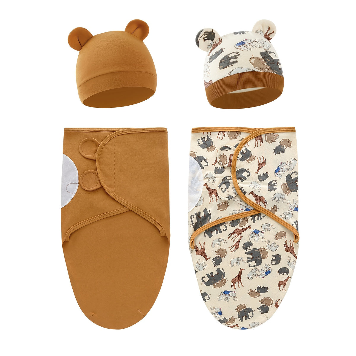Newborn Blanket and Hat Set for 0 to 3 Months, Coordinated Baby Wrap and Cap in Multiple Color and Print Styles for Coming-Home Photos and Gifting