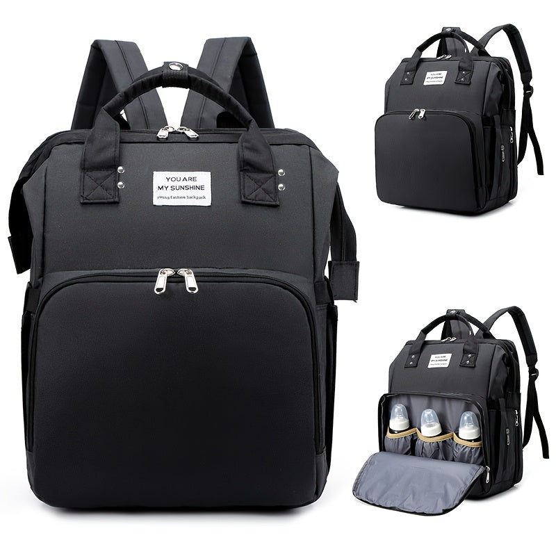 Expandable Baby Bed Diaper Backpack with Insulated Bottle Compartment, Multi-Pocket Large Capacity Changing Bag for Moms and Dads