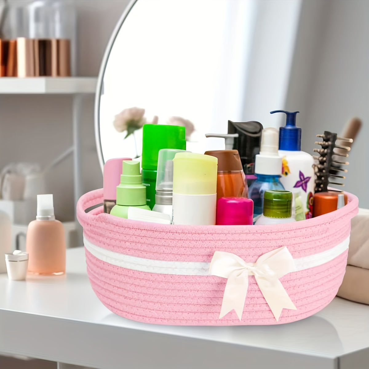 Decorative Gift Baskets with Handles, Pink and White or White and Red Storage Basket Set for Nursery Shelves, Living Room Display and Gifts