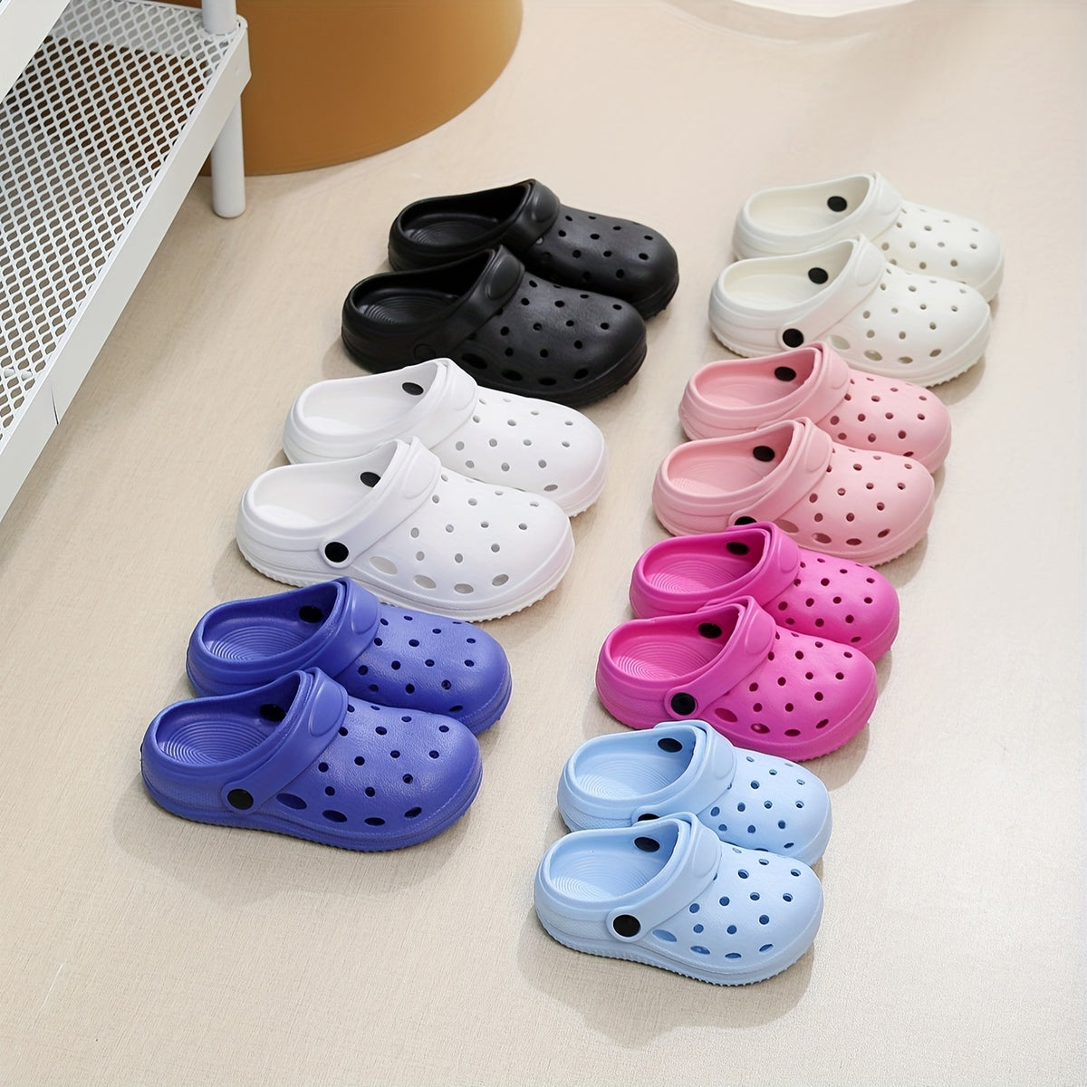 Perforated Kids Clogs with Thick EVA Sole, Lightweight Round-Toe Slip-On Shoes for Boys and Girls in Five Colors for Indoor and Outdoor Casual Wear