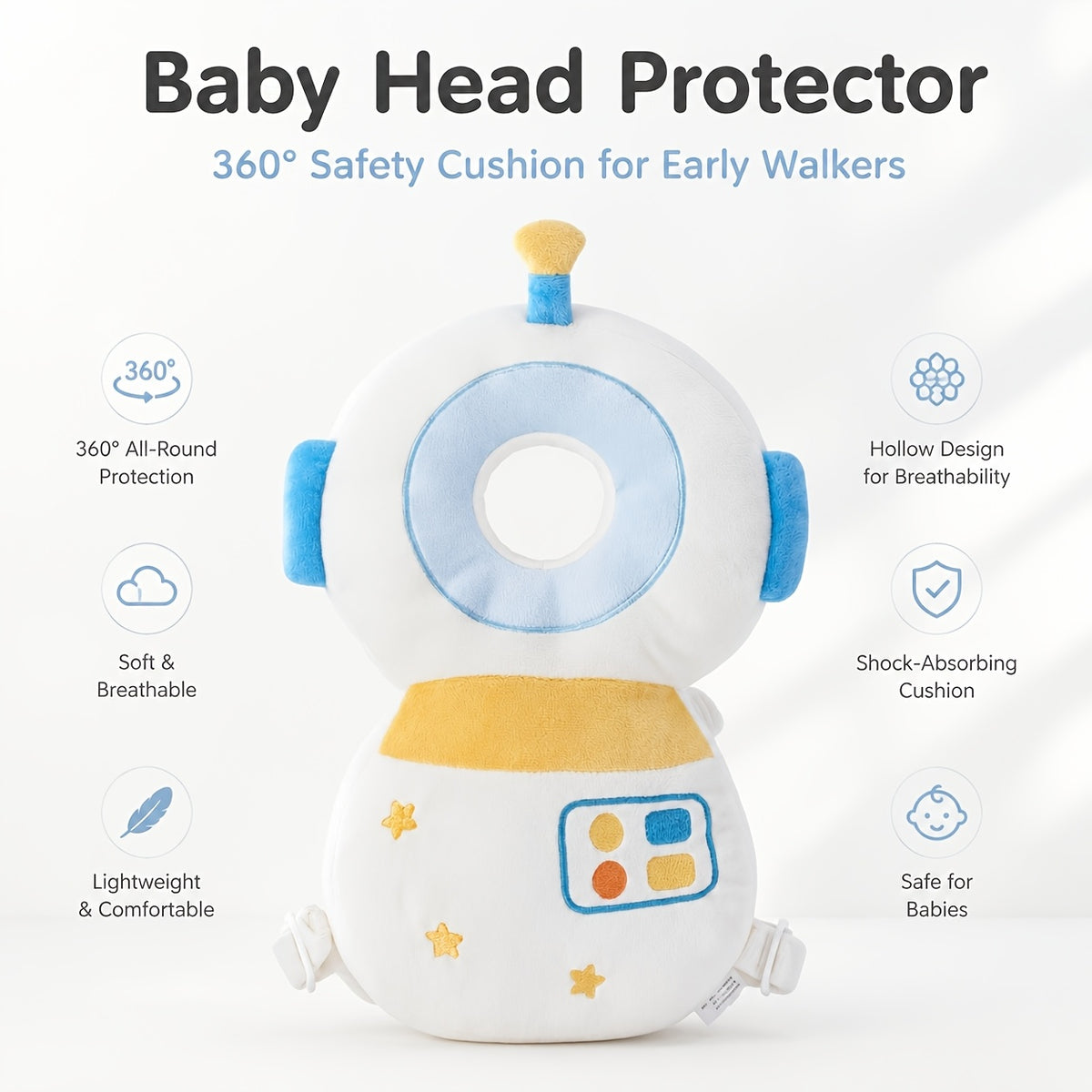 Infant Anti-Fall Cushion Backpack with Astronaut Plush Design, Adjustable Straps and Soft PP Cotton Padding for Crawling and First Steps