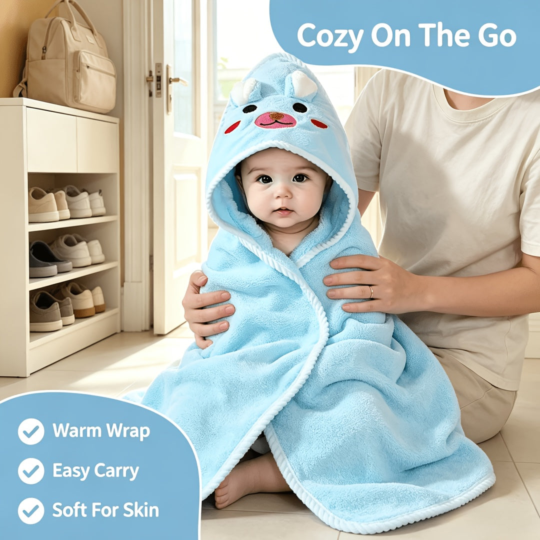 Hooded Baby Bath Towel 31.5 x 31.5 Inches, Soft Absorbent Polyester Bath Wrap with Reinforced Edges for Supervised After-Bath Drying in Pink or Sky Blue
