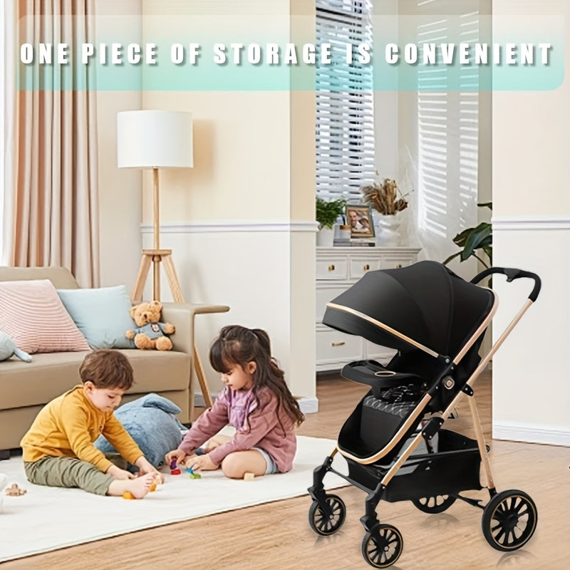 Lightweight Travel Stroller with Quick-Folding Design, Adjustable Backrest, Canopy and Storage Basket, Black Baby Pushchair for Everyday Outings