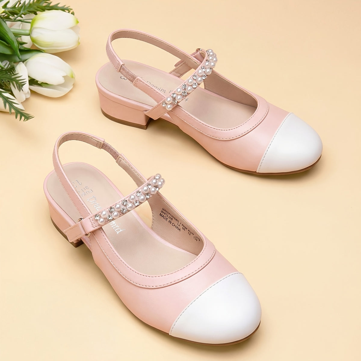 Girls Slingback Party Heels with Round Toe, Dress Shoes for Little and Big Kids for Weddings, Flower Girl Outfits and Princess-Inspired Occasions