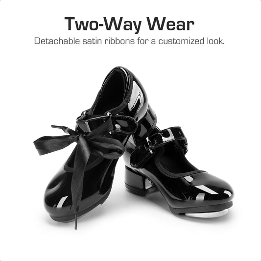 Children's Tap Shoes by DREAM PAIRS with Removable Satin Ribbons, Hook-and-Loop Strap and Cushioned Latex Insole for Girls and Boys Dance Classes and Recitals