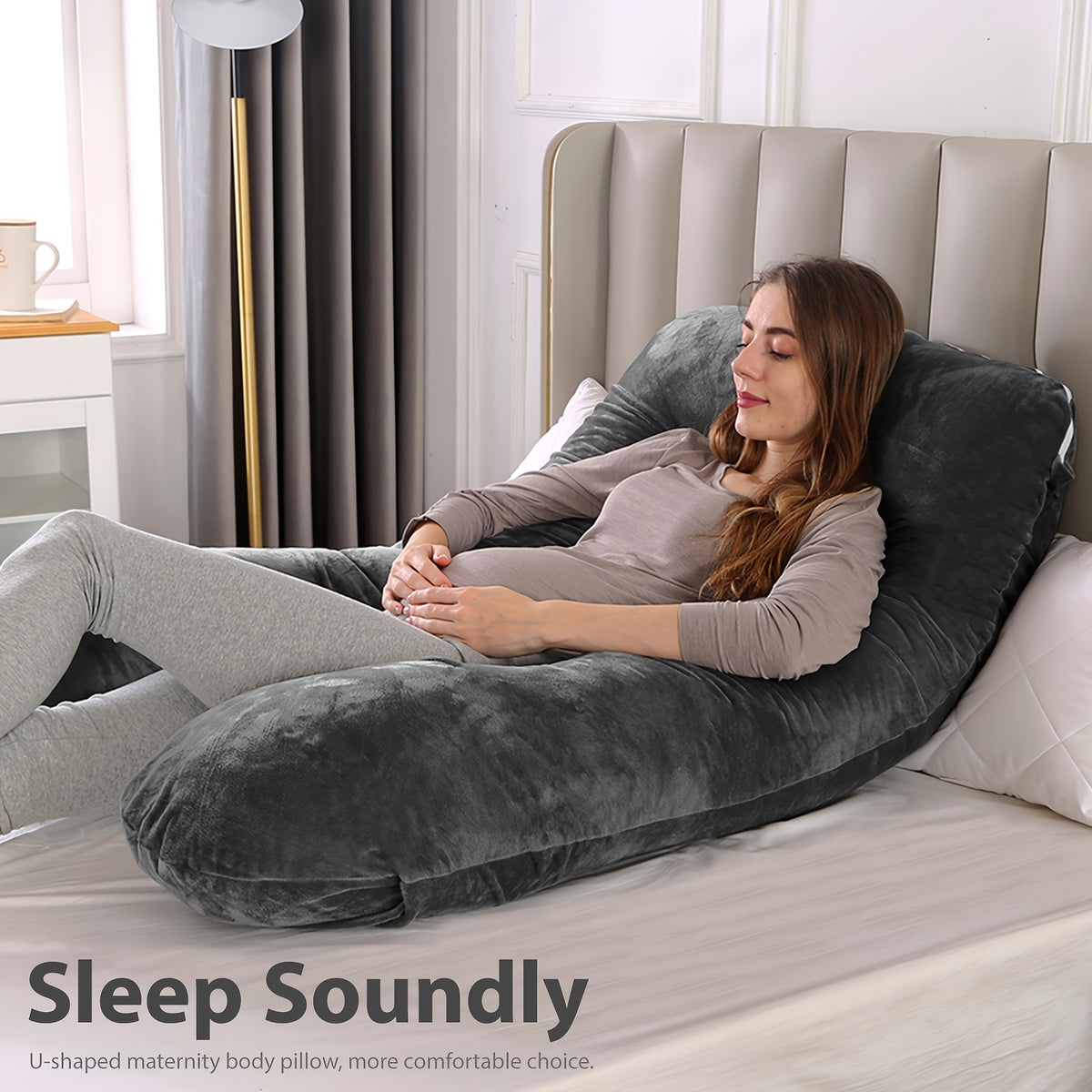 Maternity Back Neck and Leg Support Pillow, U-Shaped Portable Pregnancy Pillow, Soft Comfortable Polyester Body Pillow for Expecting Moms, Hand Wash or Dry Clean, Full Body Pregnancy Support