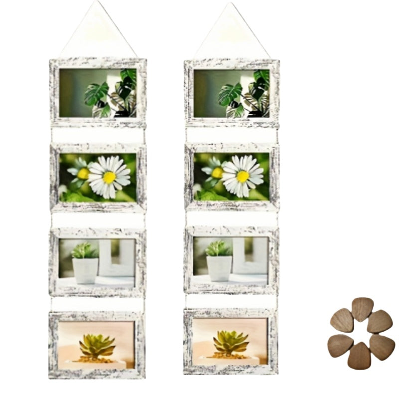 Wooden Baby Photo Frame Set, Two 4-Panel 4x6 Collage Frames with Glass Covers for Nursery Wall or Tabletop Display, First-Year Memories and Gift Giving