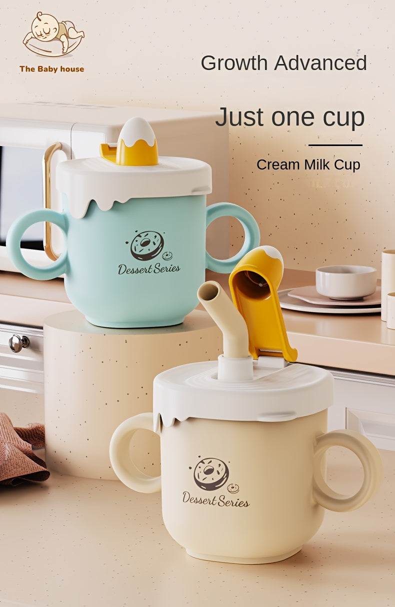 Toddler Straw Cup with 316 Stainless Steel Liner, 8.79 oz Handled Sippy Cup with Measurement Scale in Butter Yellow or Apple Green for Daily Drinks