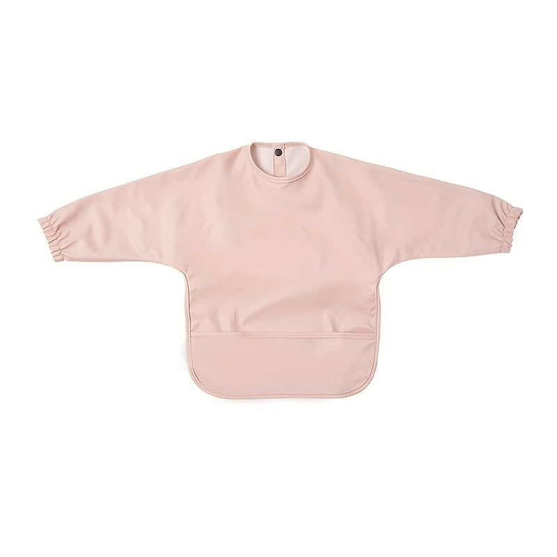 Sleeved Baby Bib with Food Pocket, Wipeable Long Sleeve Feeding Smock with Snap Closure for Babies and Toddlers 6-36 Months at Mealtimes