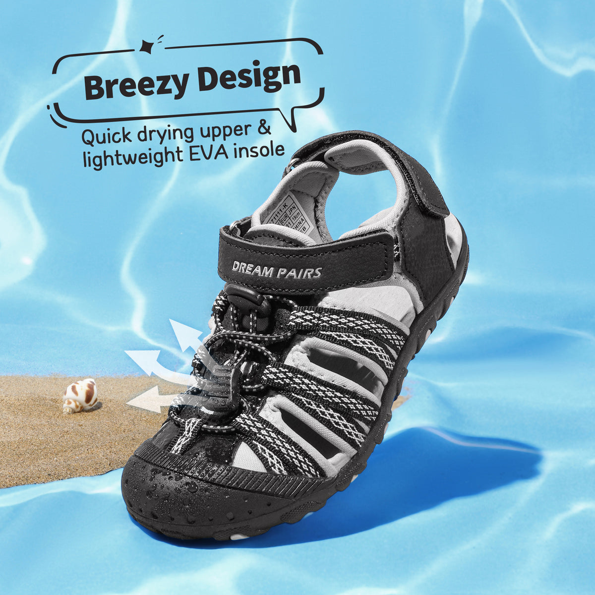 Closed Toe Kids Sport Sandals with Adjustable Straps, Breathable Water-Friendly Hiking and Beach Shoes for Toddlers, Little Kids and Big Kids