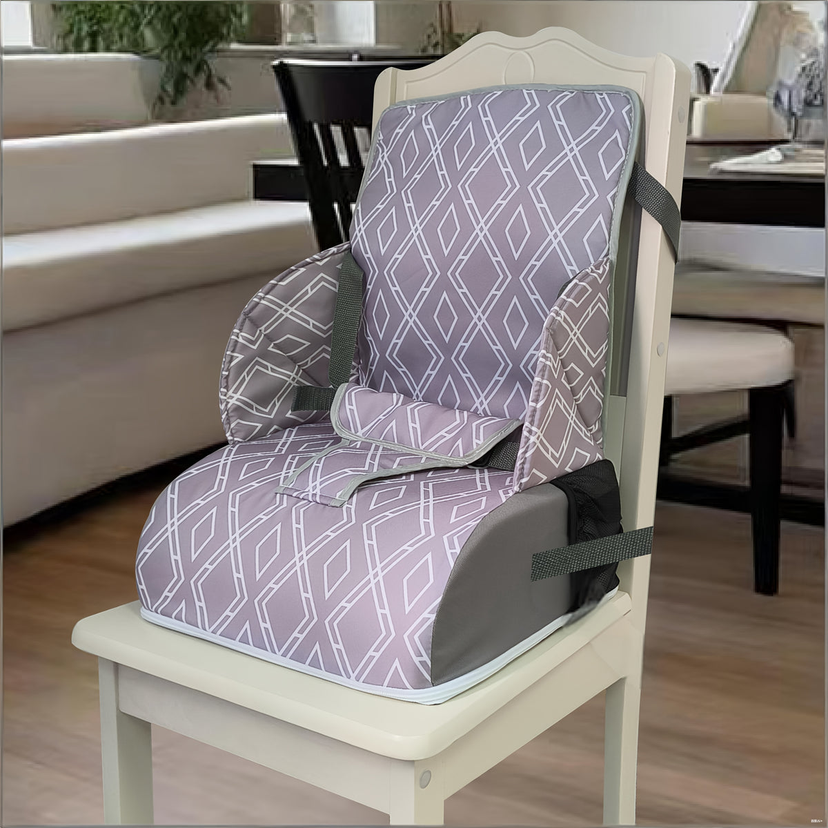 Children's Dining Booster Cushion with Backrest, Foldable Portable Chair Seat Pad with Removable Washable Cover for Home and Outdoor Meals