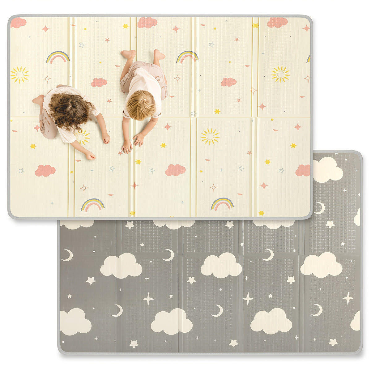 Reversible ABC Baby Play Mat with Rainbow Print, Foldable Waterproof Padded Foam Floor Mat in Three Sizes for Supervised Tummy Time and Toddler Play