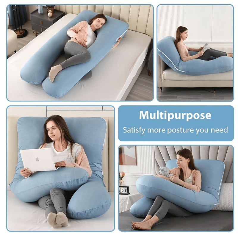 Velvet Cover U-Shaped Pregnancy Pillow, Full Body Maternity Sleeping Pillow with Detachable Soft Velvet Cover, Essential Comfort Support for Pregnant Women and Expectant Mothers