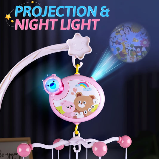 Musical Crib Mobile with Projection and Lights, Pink Hanging Nursery Mobile for Baby Cribs and Bassinets, Soothing Visual and Sound Features for Infants