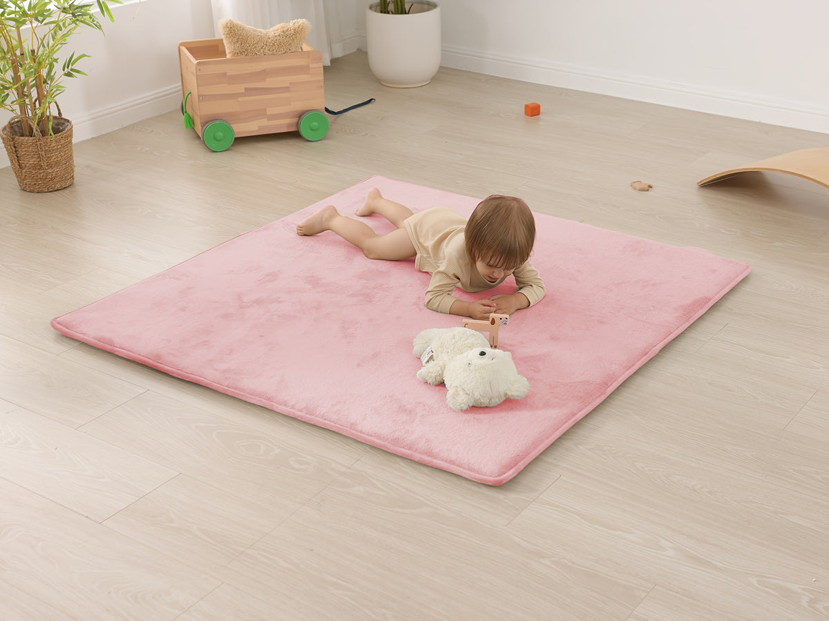 Memory Foam Floor Mat for Baby Crawling, 1.1-Inch Coral Velvet Cushioned Rug with Non-Slip Backing, Gray Tatami-Style Mat in Four Sizes