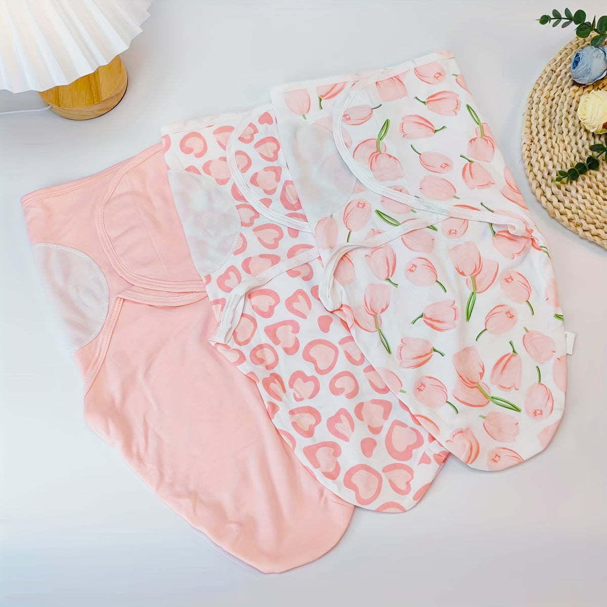 Newborn Blanket and Hat Set for 0 to 3 Months, Coordinated Baby Wrap and Cap in Multiple Color and Print Styles for Coming-Home Photos and Gifting