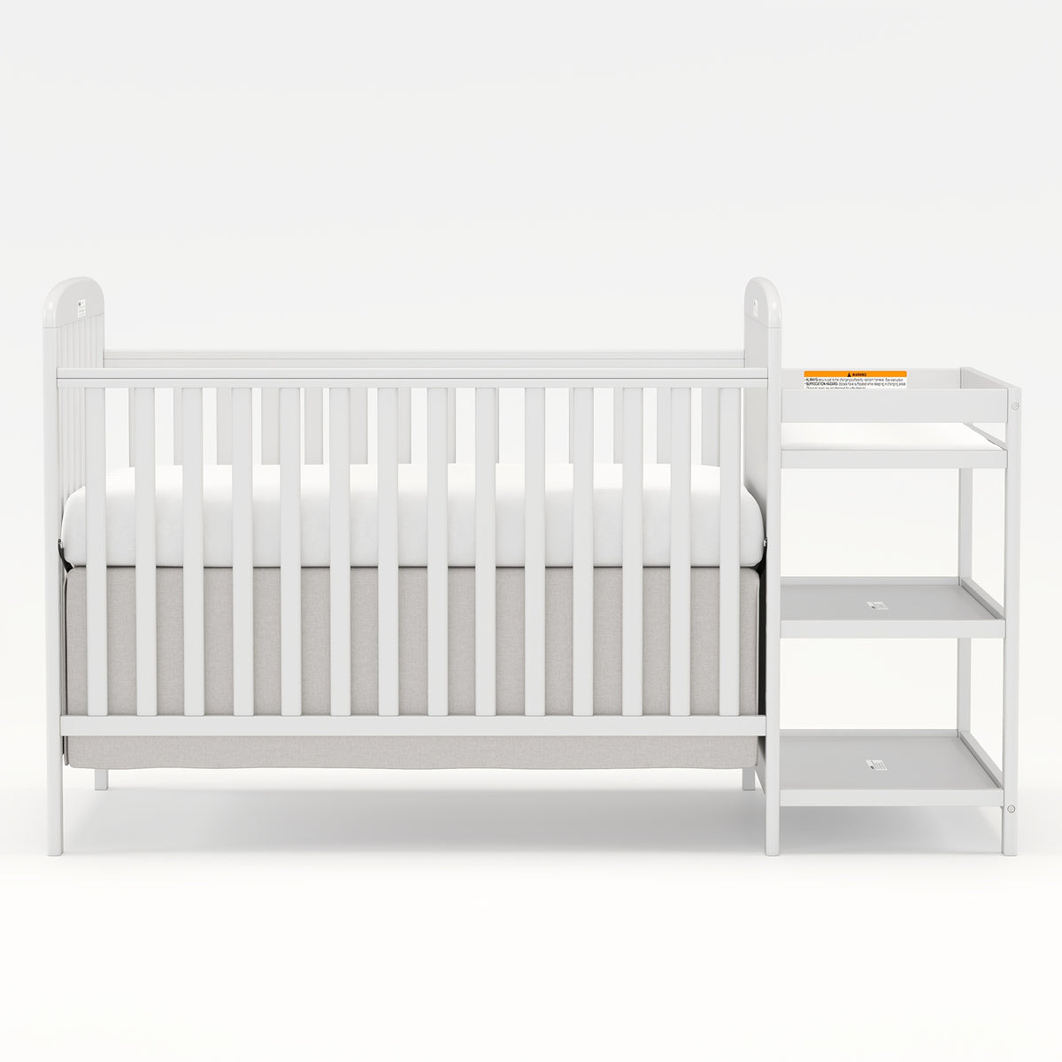 Baby Crib with Changing Table, Goldzone 4-in-1 Convertible Wooden Nursery Crib with Four Mattress Heights, Two Storage Shelves and Toddler Bed Conversion, White