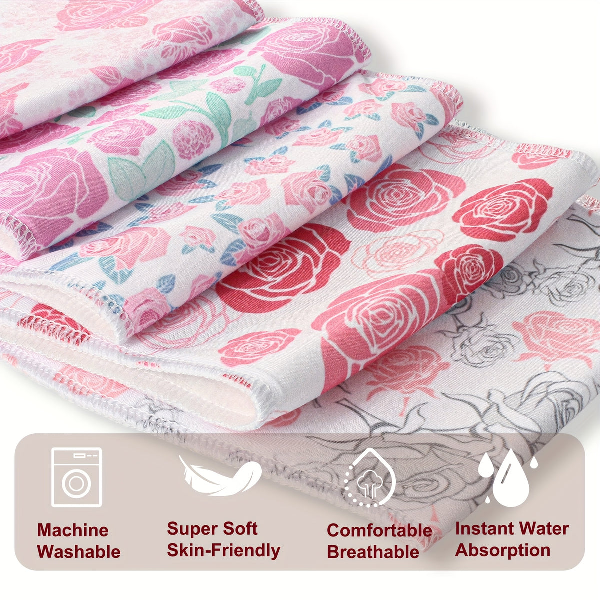 Printed Newborn Burp Cloths, 10-Piece Machine Washable Baby Washcloth and Burp Rag Set with Floral, Butterfly and Fox Style Options for Feeding