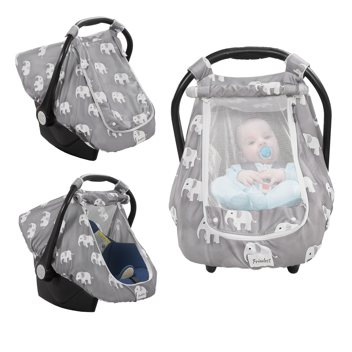Stretchy Infant Carrier Cover with Large Window, Beavtaens Breathable Baby Car Seat Canopy in Elephant, Flower, Leaves, Rainbow or Sun Prints