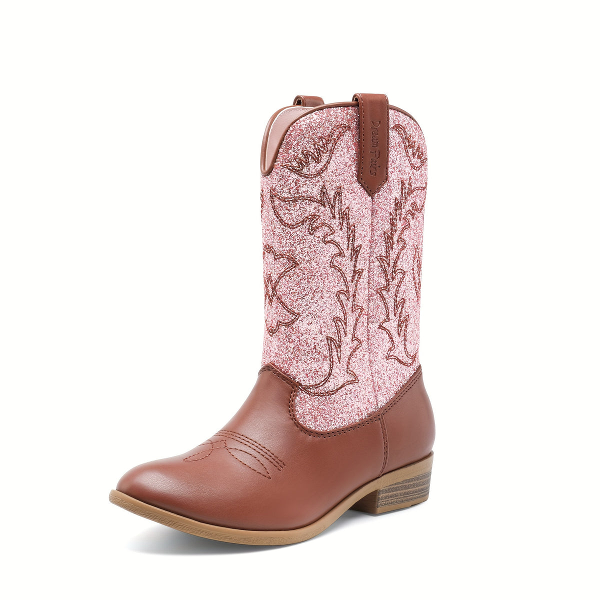Embroidered Mid-Calf Western Riding Boots for Kids - Pull-On Cowboy Cowgirl Boots with Round Toe, Soft Lining & Flexible TPR Sole for Boys & Girls, Little Kid & Big Kid Sizes