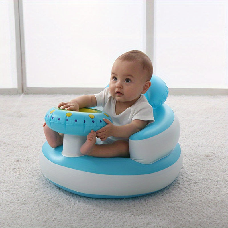 Inflatable Baby Seat with UFO-Style Design, PVC Sit-Up Floor Chair for Supervised Play and Sitting Practice, Blue and White or Pink and White Color Options