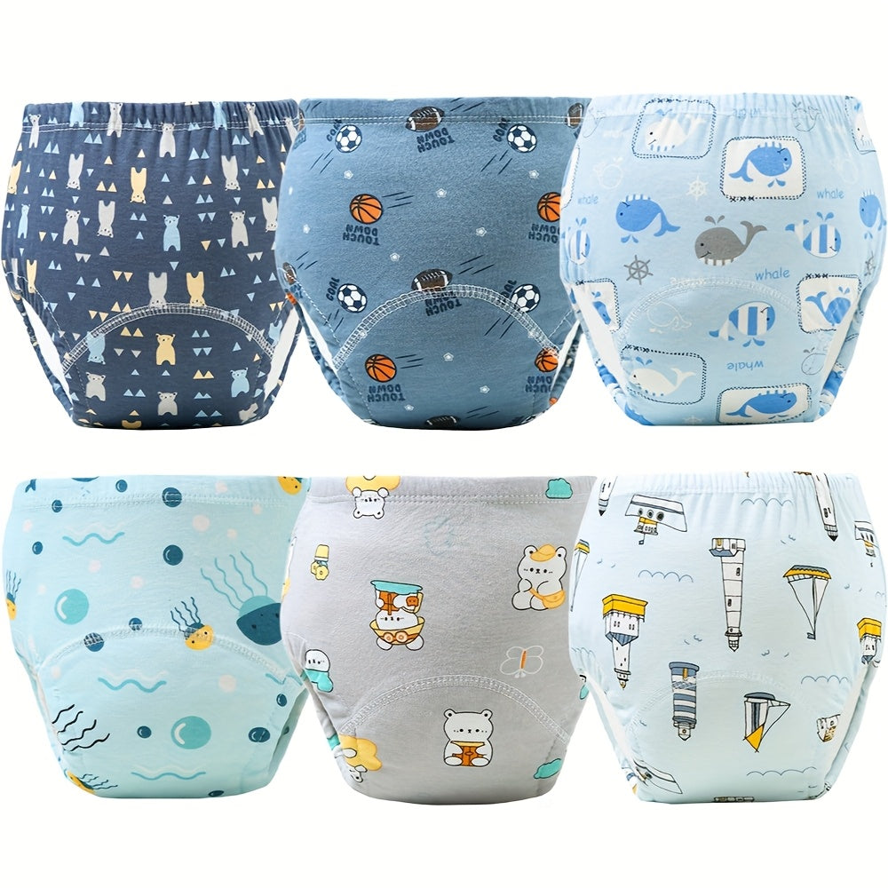 Cotton Toddler Diaper Training Pants 6-Pack with Underwater World or Pink Bunny Prints, Washable Reusable Absorbent Learning Underwear in Weight-Based Sizes