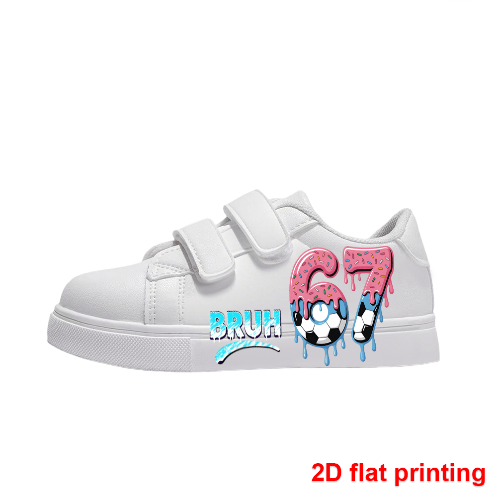 Kids Cartoon-Print Sneakers with Hook-and-Loop Closure, Low-Top Sports Shoes for Toddlers, Little Kids and Big Kids, White Pair for School, Play and Daily Wear