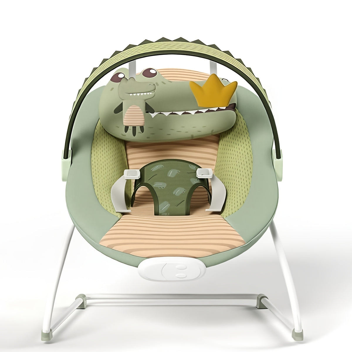 Foldable Infant Bouncer Seat with Hanging Toy Arch, Pink Crown or Green Crocodile Design for Supervised Awake Play, Listed Up to 20 lbs