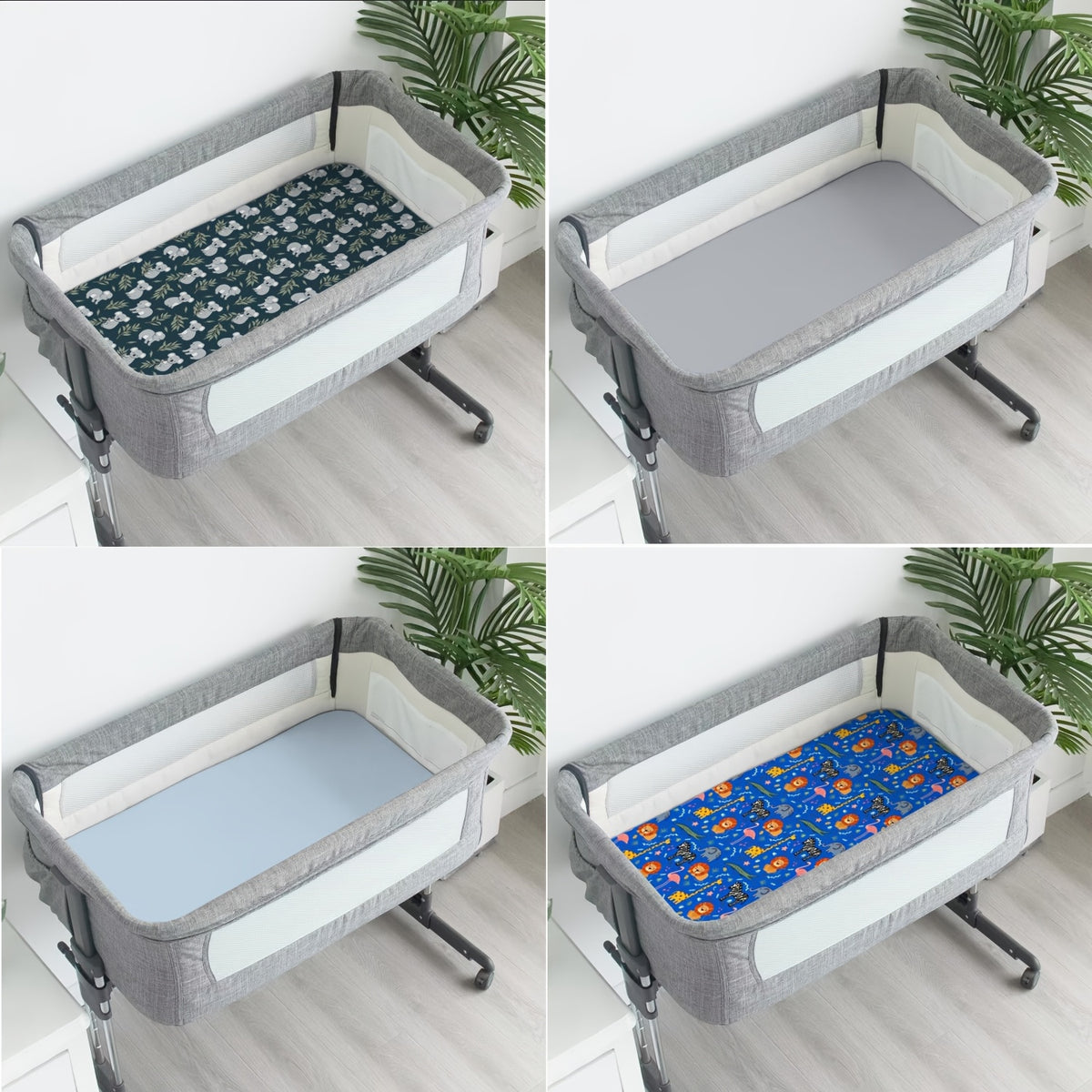 Baby Bassinet Fitted Sheets 4-Pack, 33 x 20 x 4 Inch Printed Nursery Bedding for Compatible Oval or Rectangular Mattresses, Sheets Only