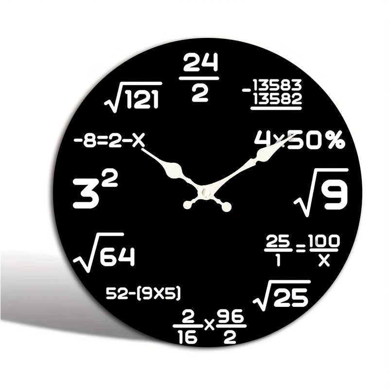 Math Wall Clock 12 Inch Round with Number-Themed 2D Flat Face, Silent Quartz Battery-Operated Decorative Clock for Bedroom or Office