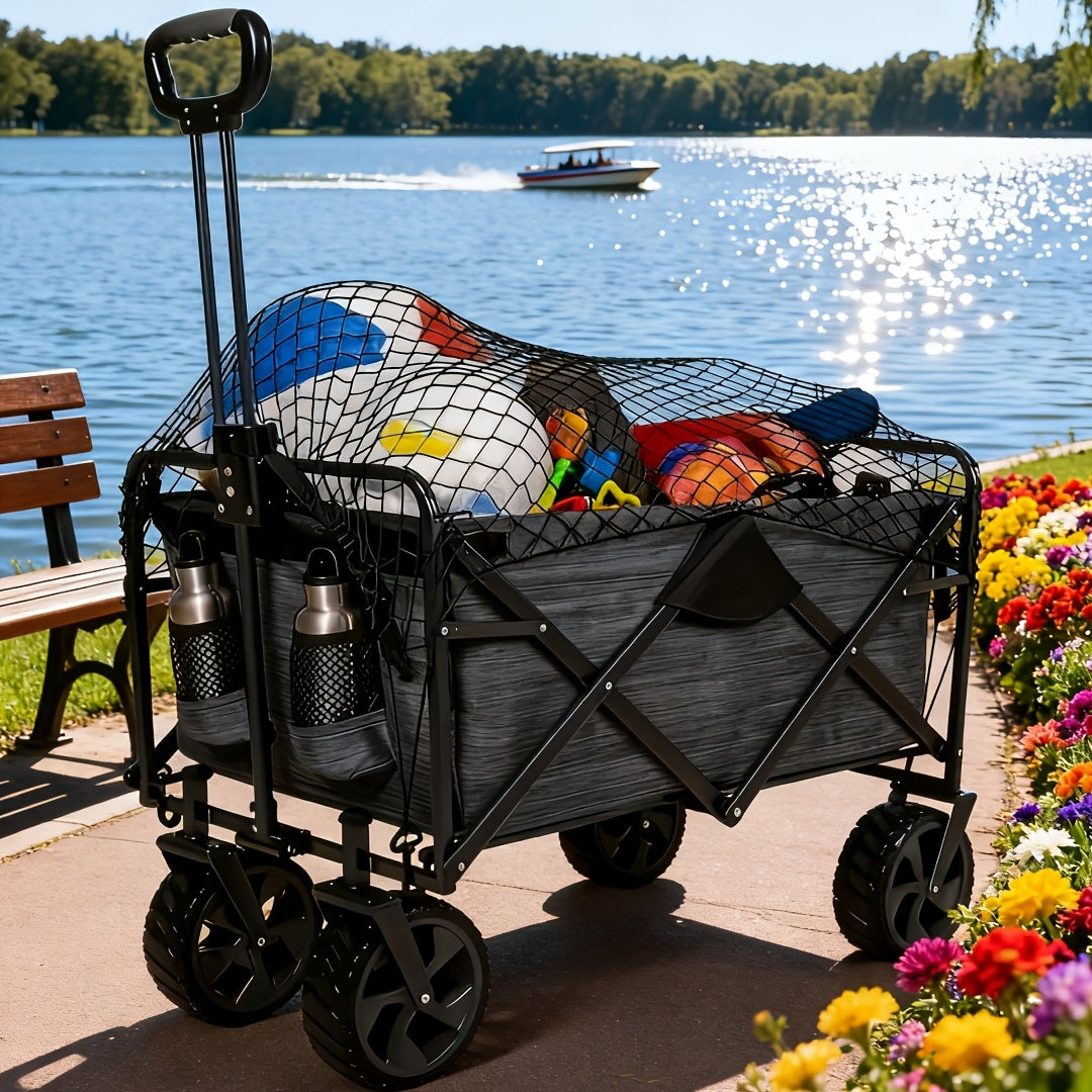 Wagon Cargo Net with 4 Hooks, Black Elastic Mesh Storage Cover for Outdoor Camping Carts, Garden Wagons and Family Outing Gear