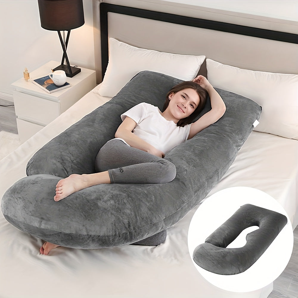 J-Shaped Full Body Pregnancy Pillow, 62-Inch Maternity Pillow with Removable Pillowcase, Large Size Back to Leg Support for Comfortable Pregnancy Sleep, Great Baby Shower and Holiday Gift