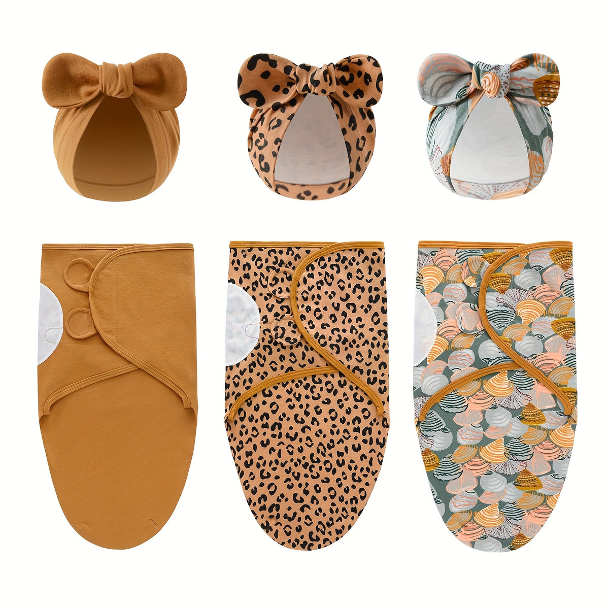 Newborn Blanket and Hat Set for 0 to 3 Months, Coordinated Baby Wrap and Cap in Multiple Color and Print Styles for Coming-Home Photos and Gifting