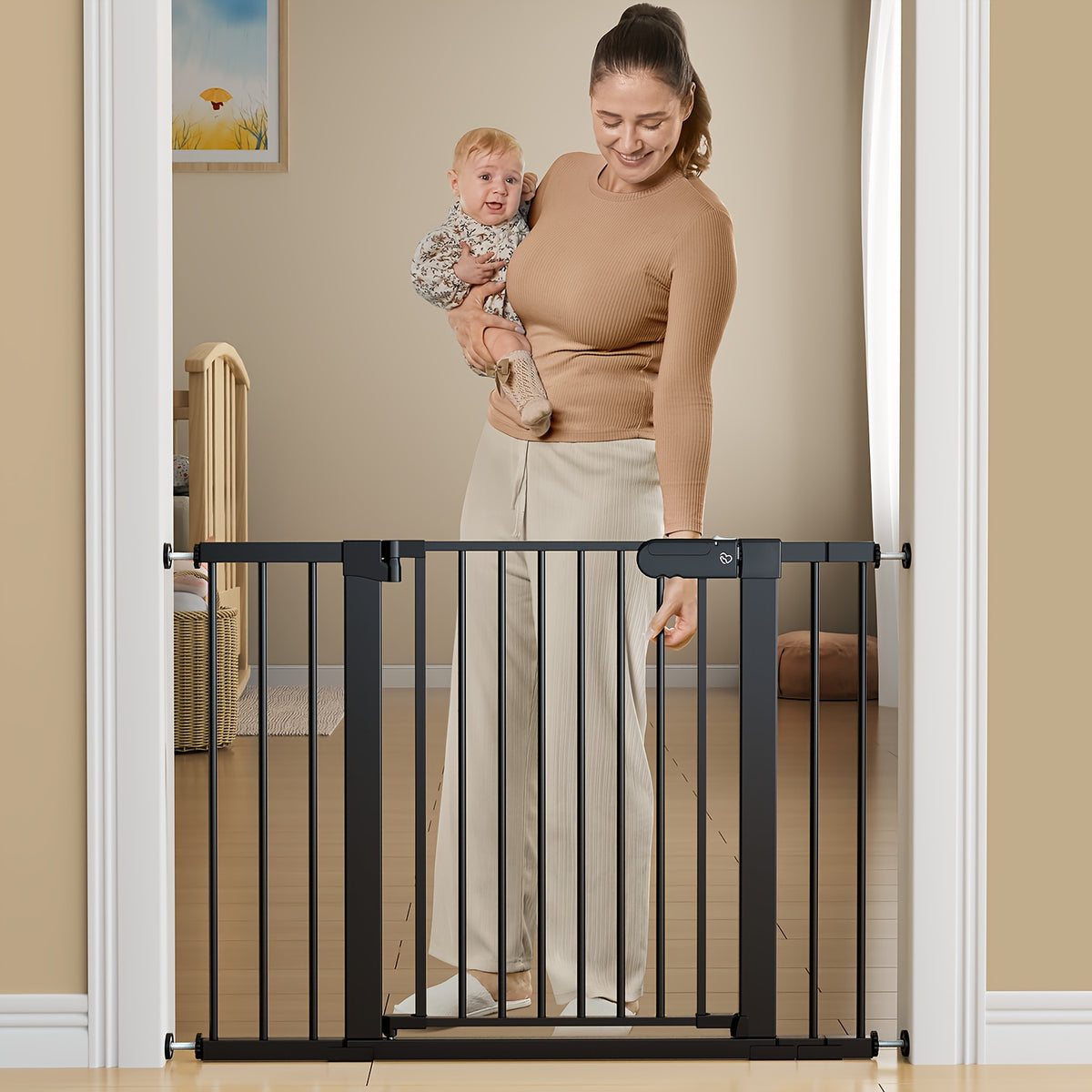 Adjustable Metal Gate 27-43 Inches Wide for Home Openings, Black or White Barrier for Doorway Planning and Family Spaces, Check Fit Before Installation
