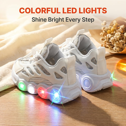 Color-Changing LED Toddler Shoes with Cartoon Design, Light-Up Kids Sneakers in Black or White for Boys and Girls, US Toddler and Little Kid Sizes