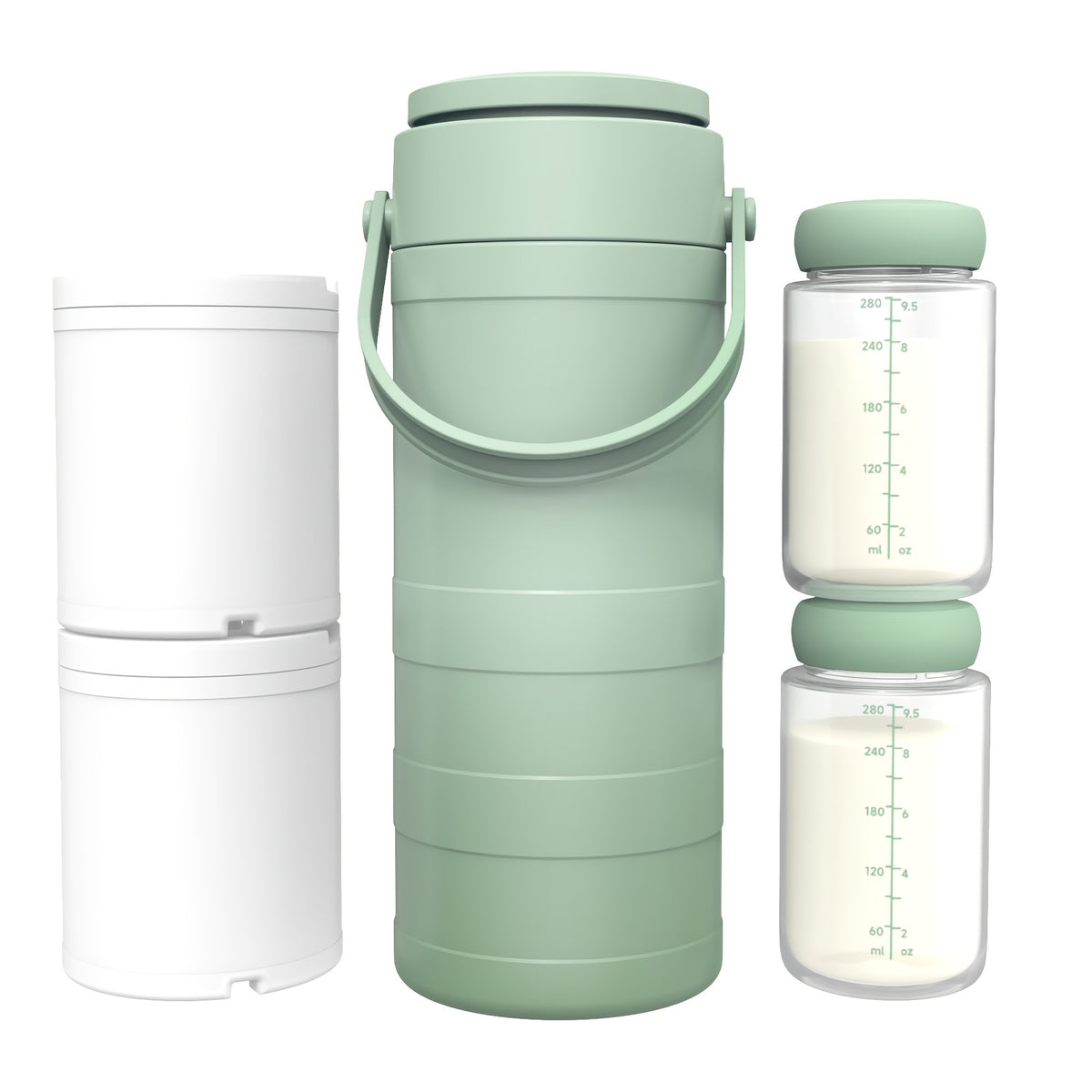 Breast Milk Cooler with 2 Storage Bottles, Portable 360° Surround Cooling Chiller with Carry Handle for Pumping Moms, Work and Travel
