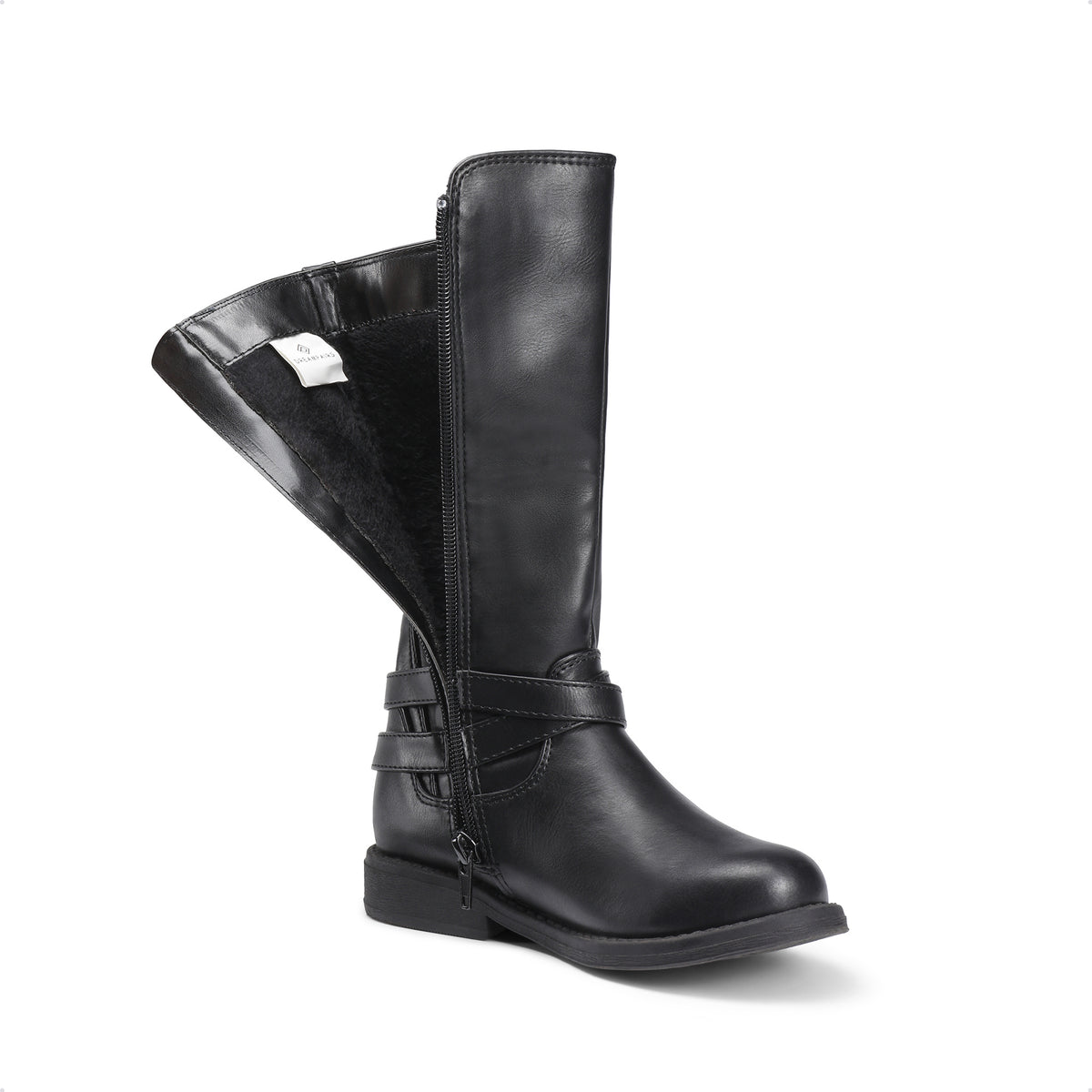 Girls' Buckle Knee-High Winter Boots with Classic Riding Style, Fabric Lining and PU Insole for Toddler, Little Kid & Big Kid, Black, Dark Brown or Sepia