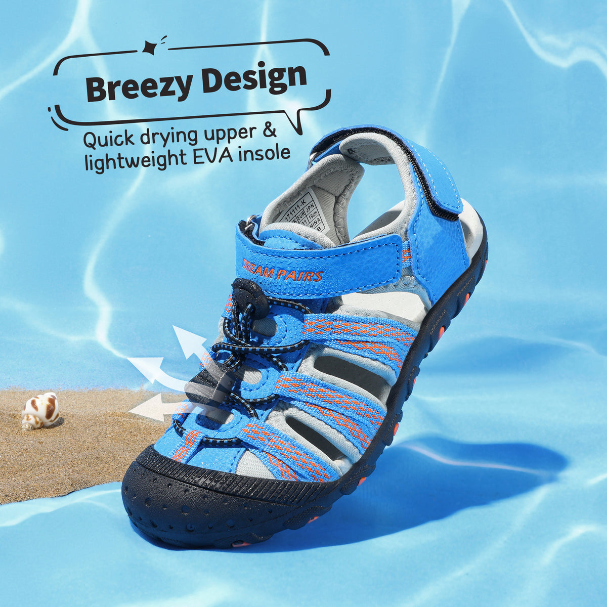 Closed Toe Kids Sport Sandals with Adjustable Straps, Breathable Water-Friendly Hiking and Beach Shoes for Toddlers, Little Kids and Big Kids
