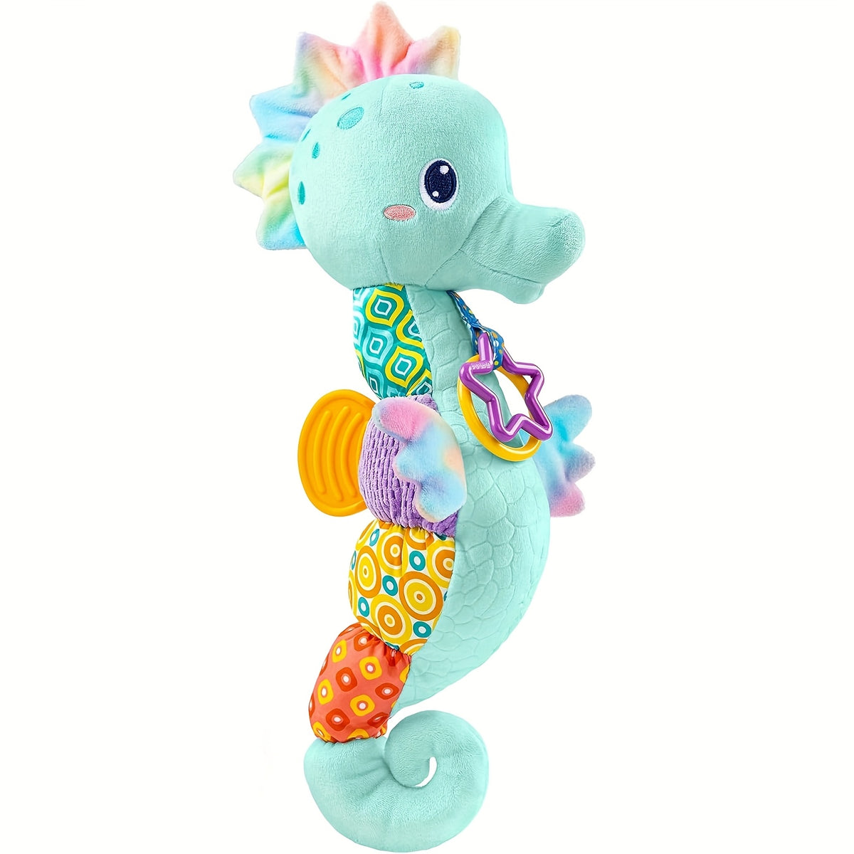 Seahorse Sensory Baby Toy with Crinkle and Rattle Textures, Soft Musical Stuffed Animal for Supervised Tummy Time and Newborn Gifts