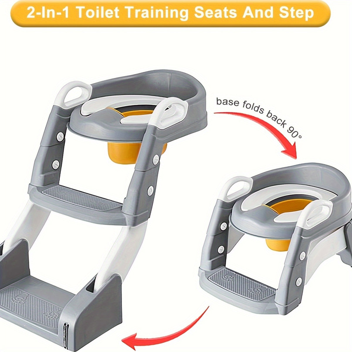 Convertible Toddler Potty Seat with Double-Step Ladder, 2-in-1 Foldable Toilet Trainer with Removable PVC Cushion, Splash Guard and Side Handles