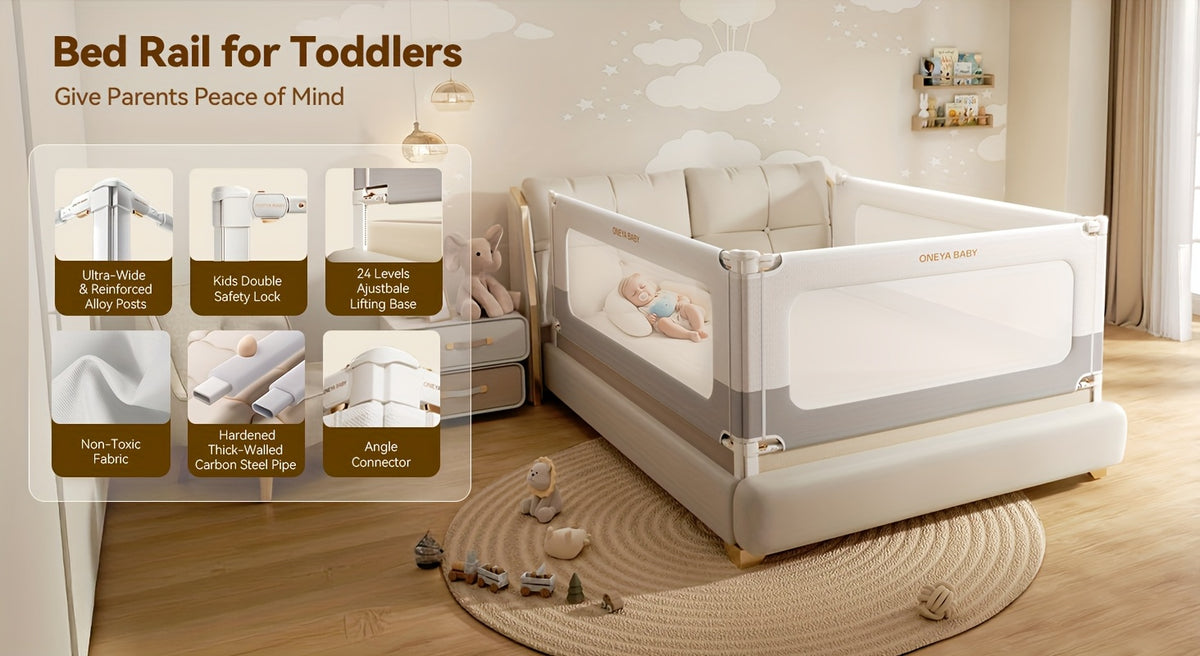 Adjustable Toddler Bed Rail Guard for Full, Queen or King Beds, 28-Inch-High Screw-Fix Bedside Safety Barrier in Four Length Options for Kids