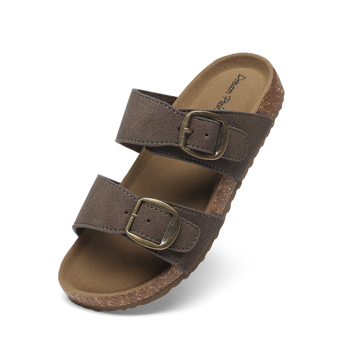 Kids Two-Buckle Slide Sandals by DREAM PAIRS with Adjustable Straps, Flexible Outsole and Padded Midsole in Beige, Camel or Dark Brown for Casual Wear