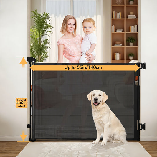 Retractable Mesh Baby Gate for Doorways, Hallways and Stairs, VERASTE Hardware-Mounted Expandable Barrier in 33-Inch and 41-Inch Height Options