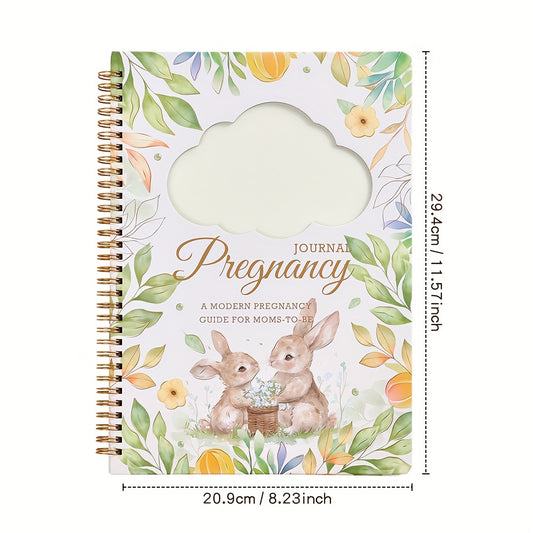 Pregnancy Journal for First-Time Moms, 96-Sheet Floral Bunny Memory Book with Weekly and Monthly Planner, Sonogram Photo Insert and Stickers