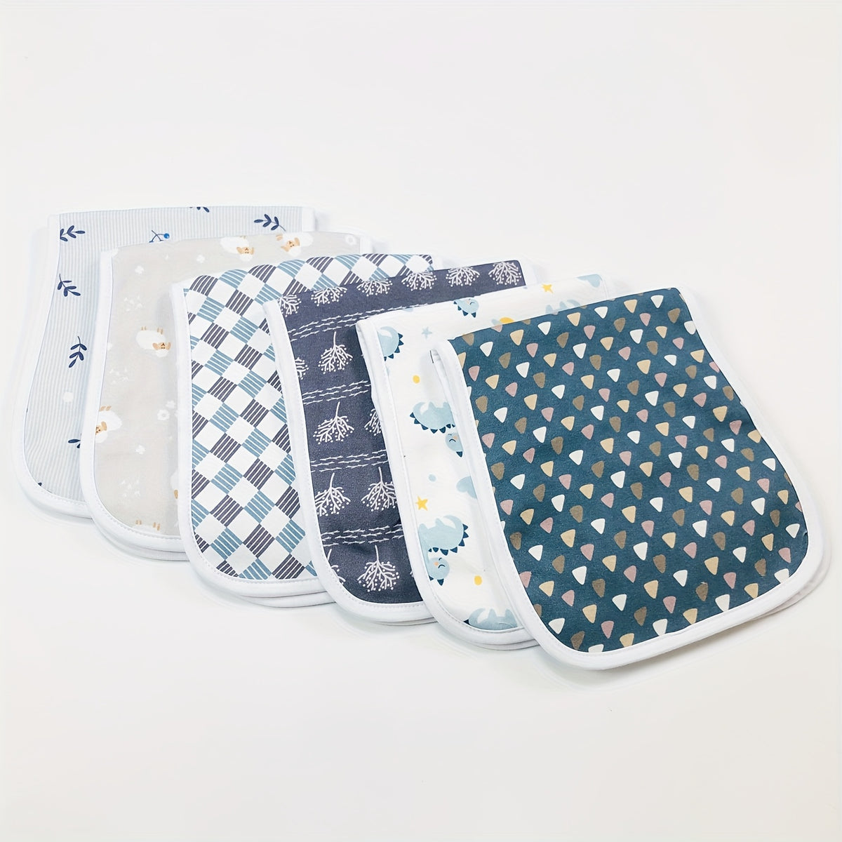 Newborn Burp Cloths 6-Pack, Soft Breathable Contoured Spit-Up Cloth Set with Cartoon Prints for Baby Boys and Girls and Everyday Feeding