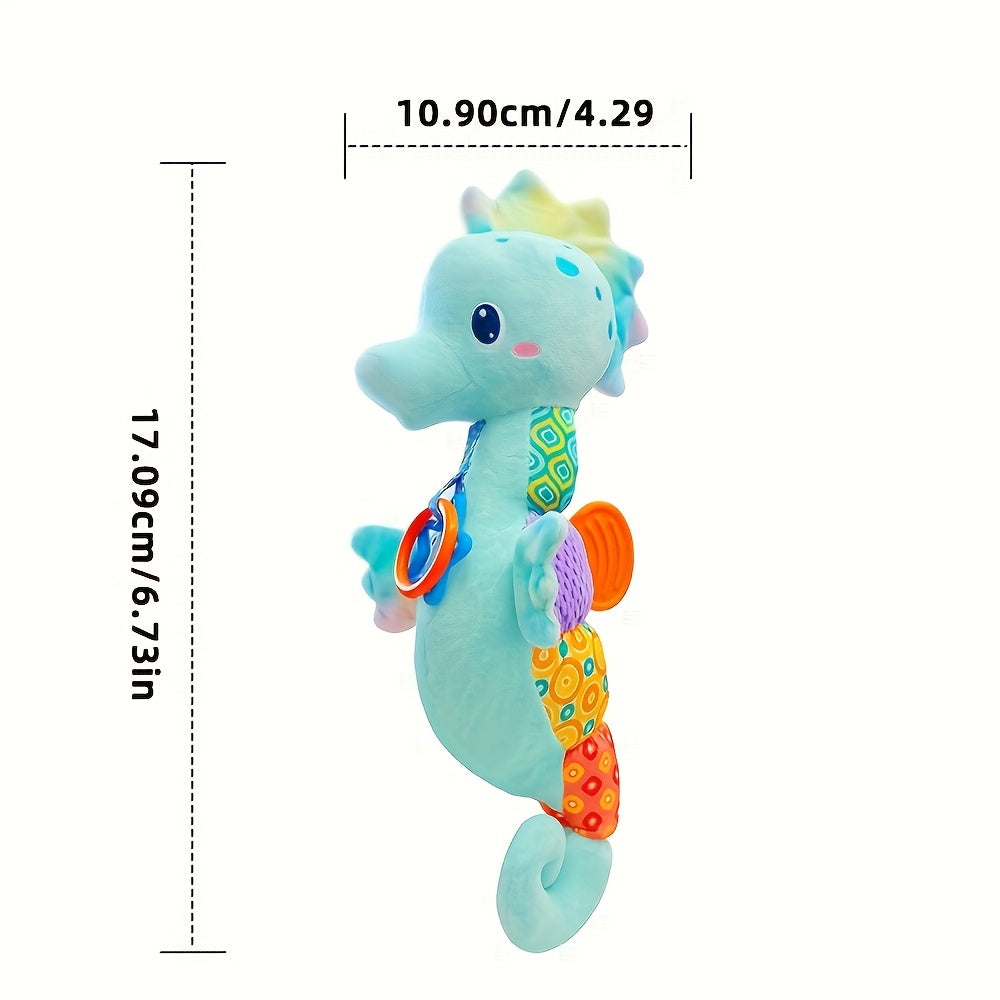 Seahorse Sensory Baby Toy with Crinkle and Rattle Textures, Soft Musical Stuffed Animal for Supervised Tummy Time and Newborn Gifts