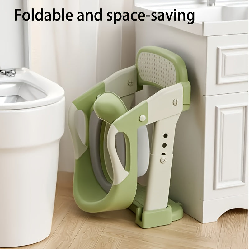 Adjustable Toddler Potty Ladder and Toilet Training Seat, 3-in-1 Foldable Plastic Step Stool with Listed Harness Feature, Purple or Green Options
