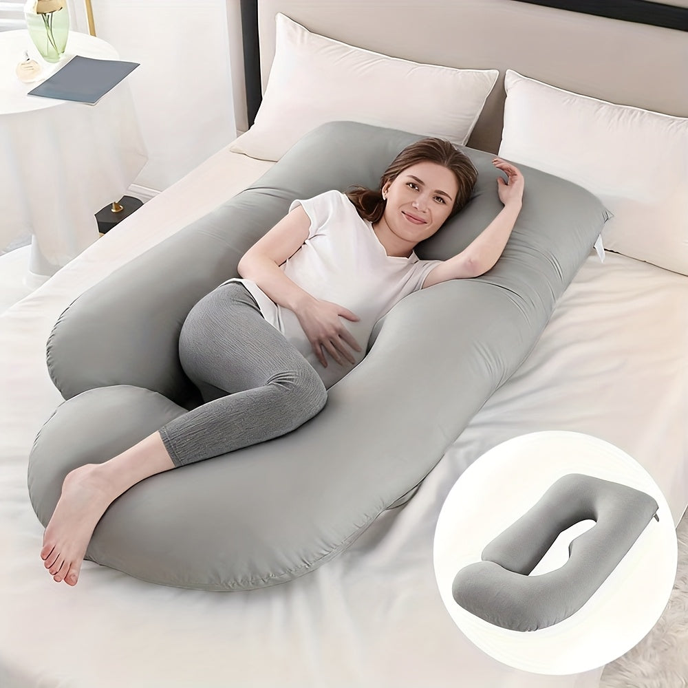 J-Shaped Full Body Pregnancy Pillow, 62-Inch Maternity Pillow with Removable Pillowcase, Large Size Back to Leg Support for Comfortable Pregnancy Sleep, Great Baby Shower and Holiday Gift